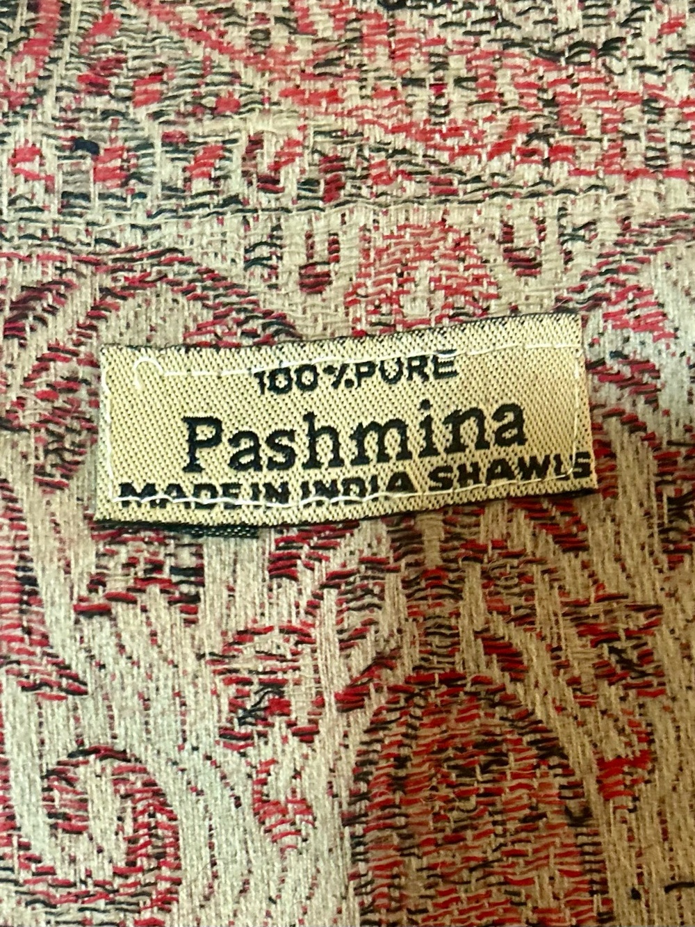 Vilntage 100% Pure Pashmina Shawl Wrap Scarf India Beige Rust Paisley Fringe 84” - Picture 2 of 7